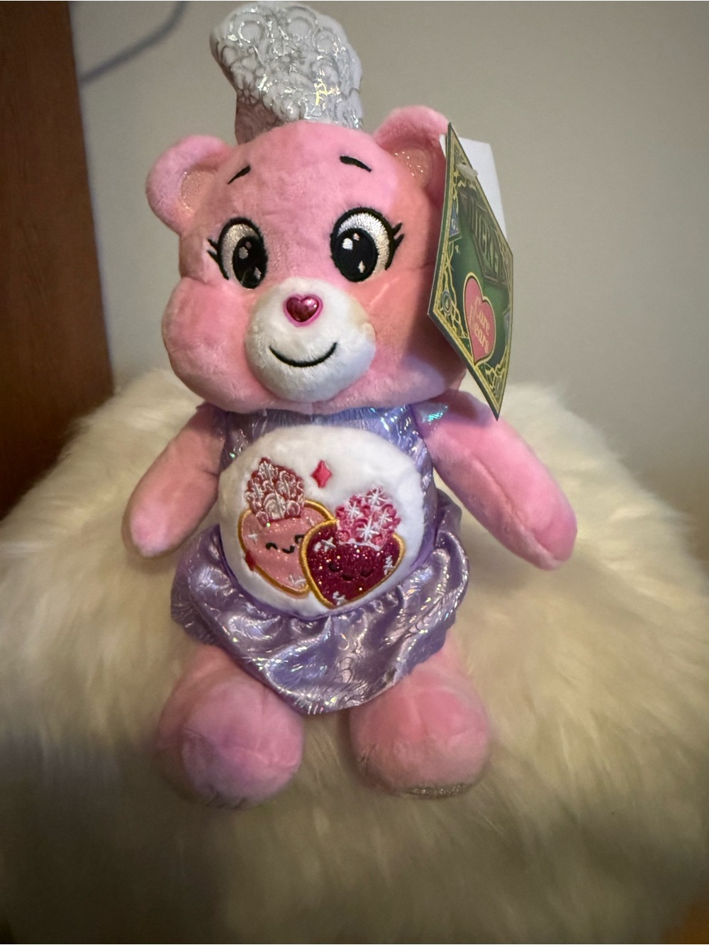 Care Bears Pink Plush with Purple Dress and Heart Emblem